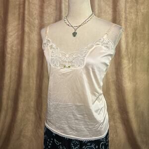 Vintage Cami Slip Tank Top 90s Sheer Floral Lace Sleeveless Satin Coquette